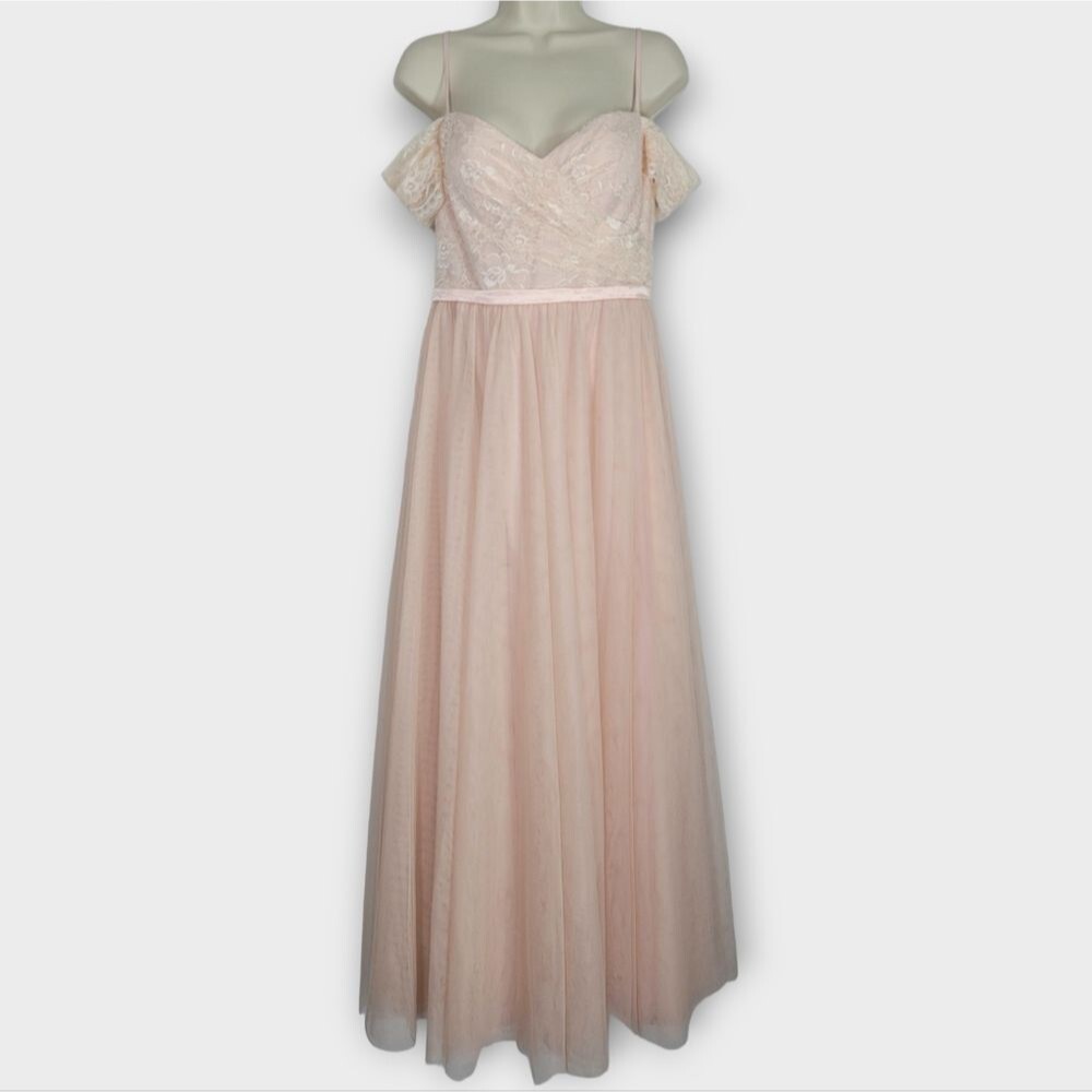 JJ's House Size 2 Pink Princess Off The Shoulder Lace Flowy Maxi Length Gown